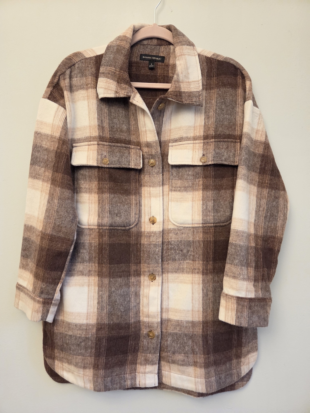 Banana Republic Brown and Cream Plaid Flannel